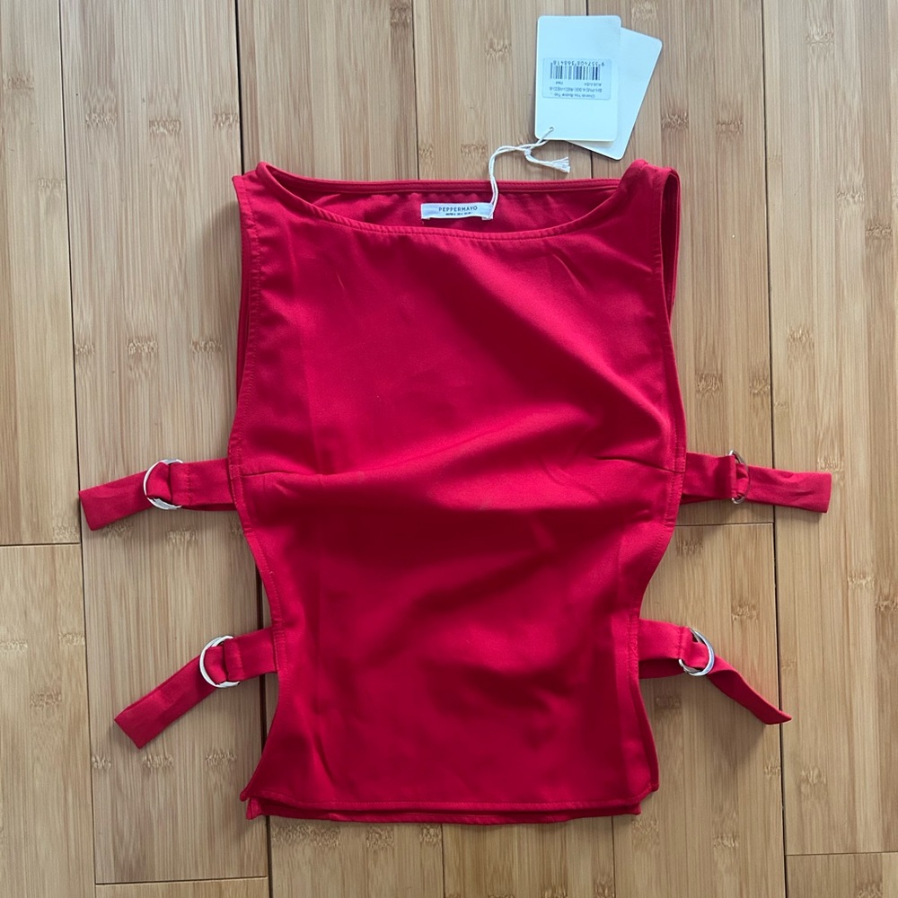Peppermayo Red Tank Top with Buckle Accents